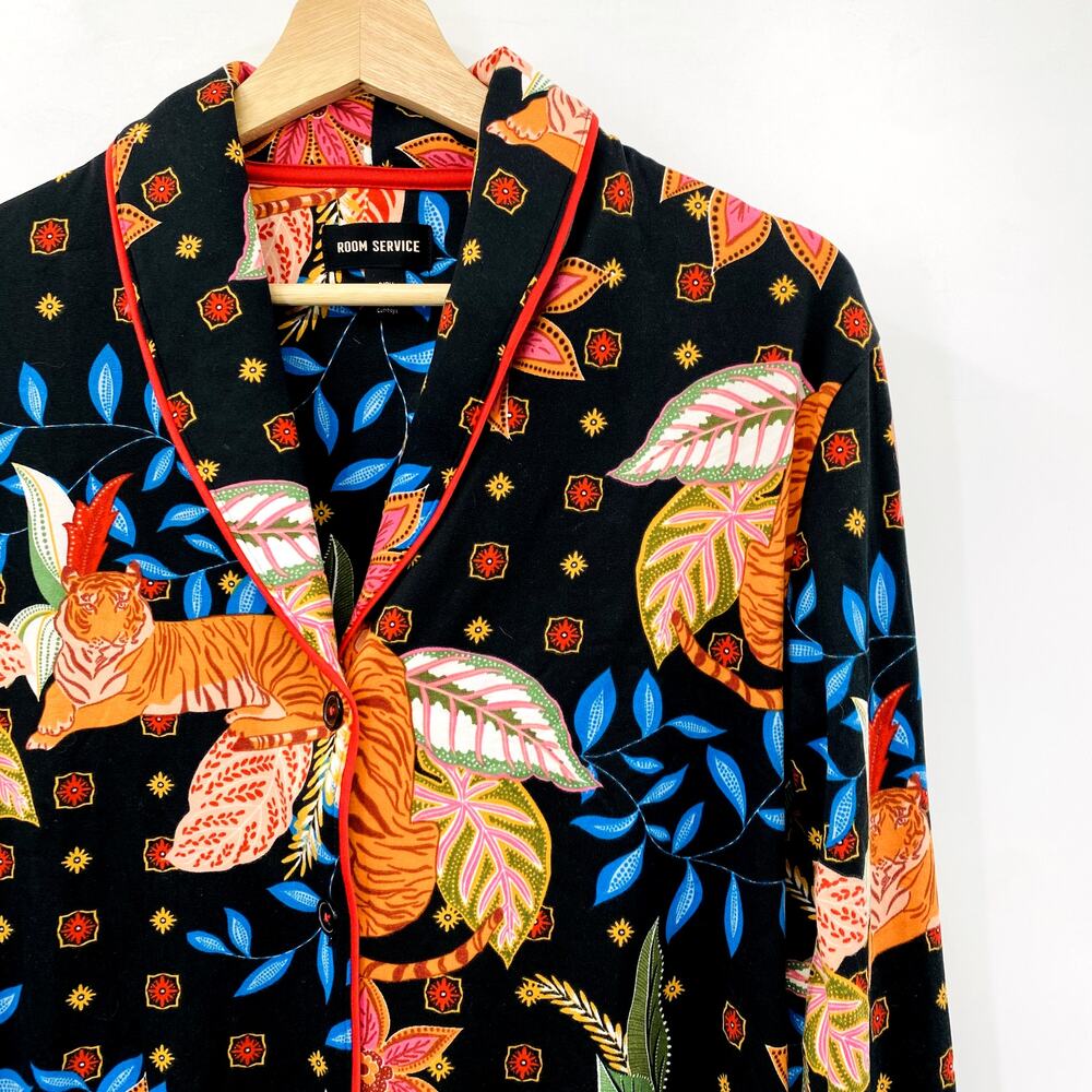 Room Service Tiger Dopamine Button Down Pajama Top